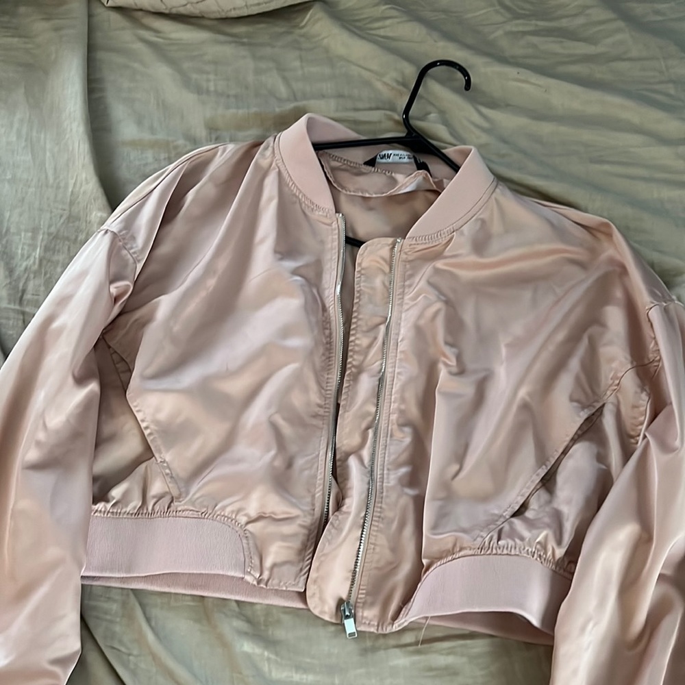 Zara Pink Satin Bomber Jacket